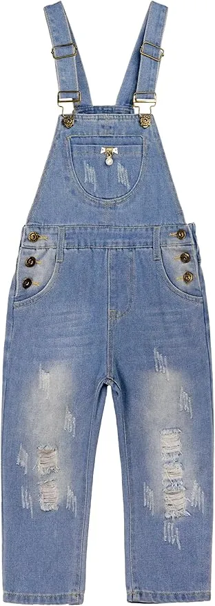 KIDSCOOL SPACE Girls Denim Overalls, Cotton Jean Workwear Pants
