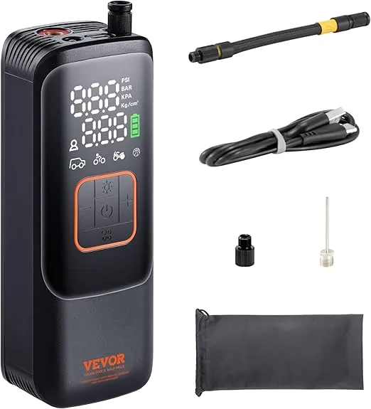 VEVOR Electric Bike Pump, 150PSI Tire Inflator Portable Air Compressor with Auto Shut-Off and LCD Screen, Electric Air Pump with Presta Schrader Valve for Motorcycle Bike Car Ball