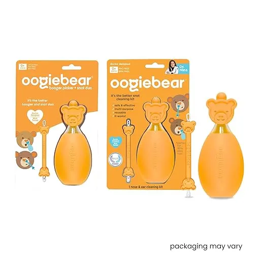 oogiebear: BearPair Baby Nose Cleaner & Ear Wax Removal Tool with Nasal Aspirator - Safe Booger & Earwax Removal for Newborns, Infants, Toddlers - Essential Baby Stuff, Diaper Bag Must-Have - Orange