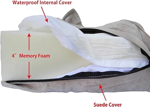 Go Pet Club Solid Memory Foam Orthopedic Pet Bed with Waterproof Cover, 36 by 28 by 4-Inch, Khaki