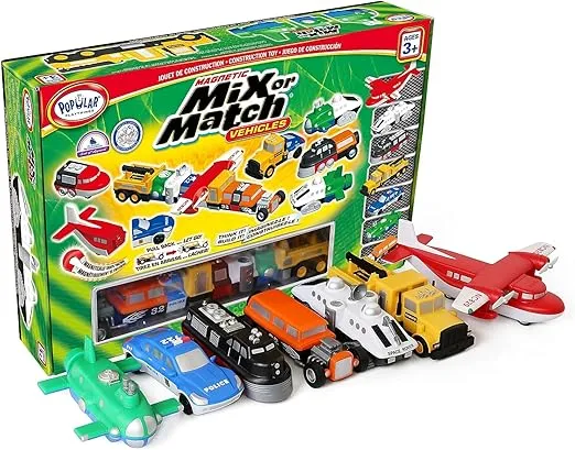 POPULAR PLAYTHINGS Mix or Match Vehicles Green, Magnetic Toy Play Set, 21 Pieces