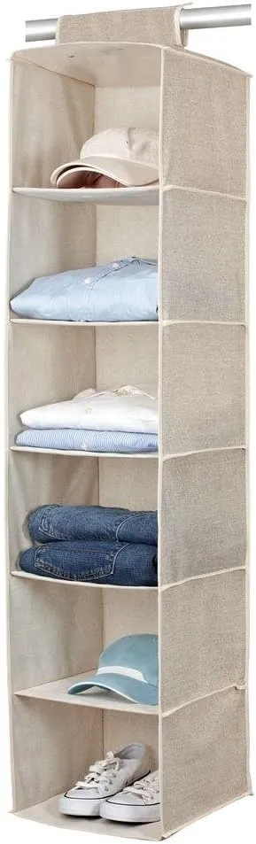 Simplify Hanging Faux Jute, Easy to Assemble, Foldable, Space Saver 6 Shelf Closet Organizer
