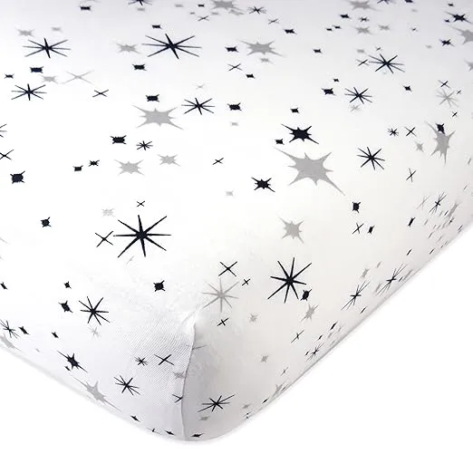 HonestBaby Fitted Crib Sheet, Girls, Boys & Unisex 100% Organic Cotton Crib Sheets for Standard Crib and Toddler Mattresses 28x52, Jumbo Twinkle Star Navy, One Size