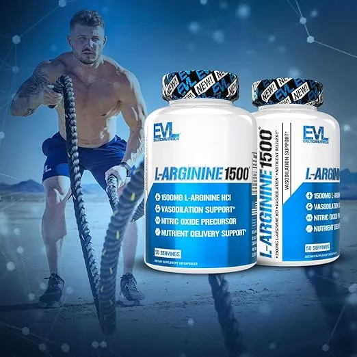 Evlution Nutrition Nitric Oxide Booster L-Arginine Supplement - High Potency Nitric Oxide Supplement with 1500mg of L Arginine HCL for Enhanced Pumps Energy Muscle Growth and Vascularity NO Booster