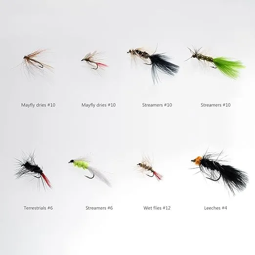 BASSDASH Fly Fishing Flies Kit Fly Assortment Trout Bass Fishing with Fly Box, 36/64/72/76/80/96pcs with Dry/Wet Flies, Nymphs, Streamers, Popper