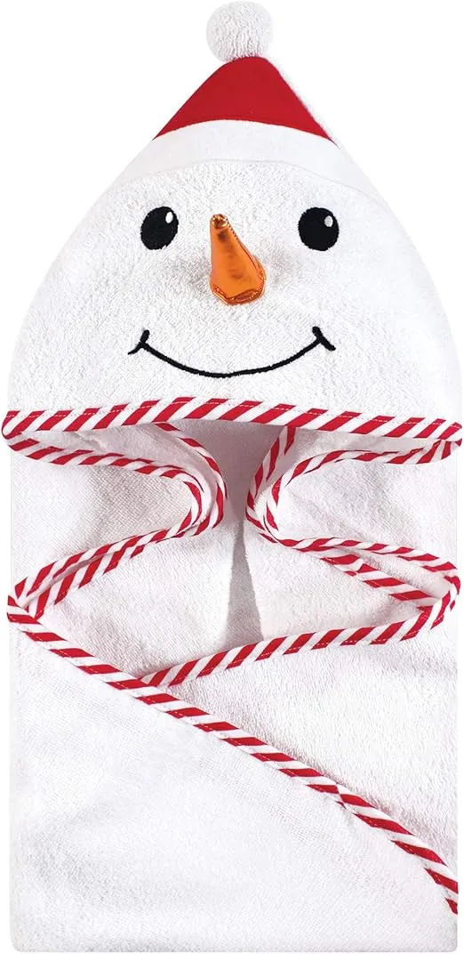 Hudson Baby Unisex Baby Cotton Animal Face Hooded Towel, Snowman, One Size