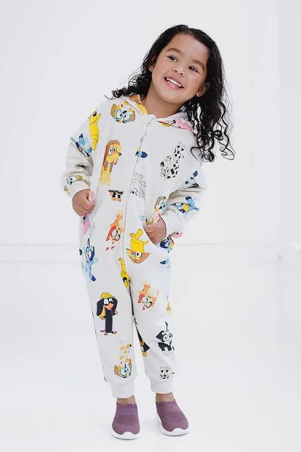 Bluey Girls Fleece Zip Up Coverall Toddler to Big Kid Sizes (2T - 10-12)