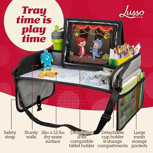 Lusso Gear Lap Tray for Toddler and kids, Table Tray for Travel, Car Seat, Airplane, Desk Essential Accessories and Road Trip Activities (Gray)