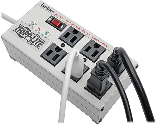 Tripp Lite ISOBAR6Ultra Isobar 6 Outlet Surge Protector Power Strip, 6ft Cord, Right-Angle Plug, Metal, Lifetime Limited Warranty & $50,000 Insurance White