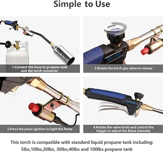 Propane Torch Burner Weed Torch High Output 1,800,000 BTU with 10FT Hose,Heavy Duty Blow Torch with Flame Control and Turbo Trigger Push Button Igniter,Flamethrower for Garden Wood Ice Snow Road (Blue