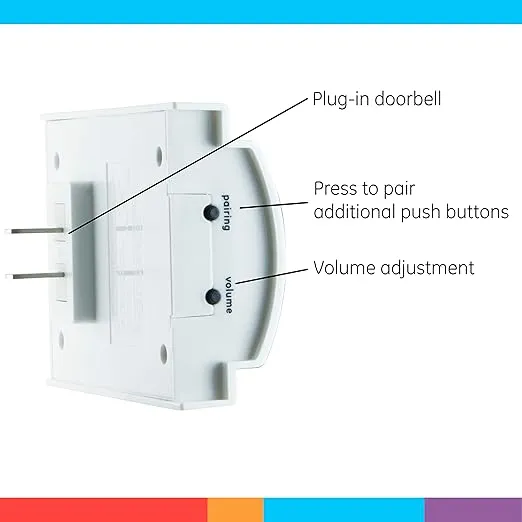 General Electric GE Wireless Kit, 8 Melodies, 2 Push Buttons, 4 Volume Levels, 150 Ft. Range, White, 19300 Doorbell, 1 Pack