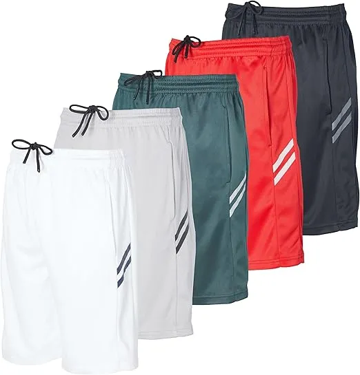 Real Essentials 5 Pack: Boys' Athletic Basketball Shorts with Pockets - Youth Activewear (Ages 4-18)