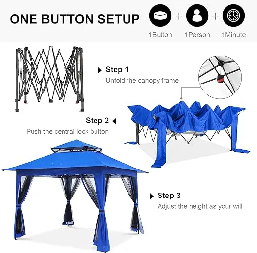 ABCCANOPY Pop Up Gazebo 13x13 - Outdoor Canopy Tent with Mosquito Netting for Patio Garden Backyard (Blue)