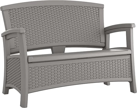 Suncast Outdoor Wicker Love Seat with 23-Gallon Storage, Comfortable Seating for Two, Ergonomic Back Support, All-Weather Furniture for Patio, Deck, and Garden, Gray