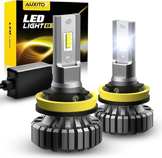 AUXITO H11 H8 H9 LED Bulbs, 400% Brighter, 6500K White Fanless Lights, Plug and Play Halogen Bulb Replacement H8 Fog Light, Pack of 2