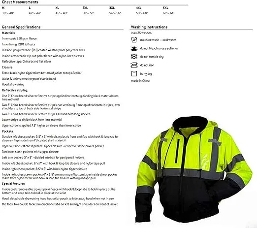 Pyramex RJ31 Series Waterproof Class 3 Fleece Bomber Safety Jacket, Lime, Medium