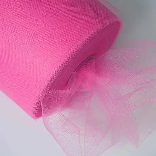 Craft and Party, Tulle Fabric Roll 6" by 200 Yards (600 ft) Hot Pink Fabric Tulle Spool for DIY Tutu Bow, Wedding and Decoration. Value Pack. (Hot Pink)