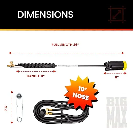 Hot Max Big Max 500,000 BTU Propane Torch Kit, Idle Boost/Fuel Saver Valve®, 350 PSI Rated, 10-Foot LP Gas Hose | PN: 500G-BNC