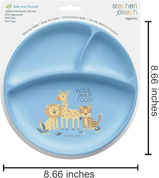 Stephen Joseph Silicone Baby Plate, One Size, Zoo