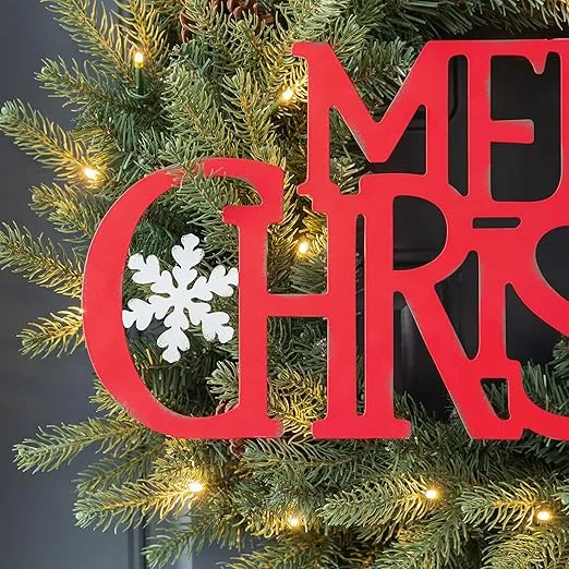Glitzhome 24"L Merry Christmas Wall Sign, Metal Cutout Words Wall Decor, Xmas Letters Sign Decorative Hanging Wall Decor Sign, Festival Ornaments for Wall Front Door Indoor Outdoor
