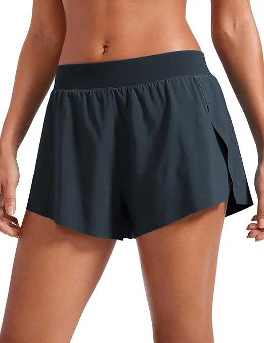 CRZ YOGA Athletic Running Shorts for Women V Split Low Waisted Lightweight Gym Workout Athletic Shorts with Liner