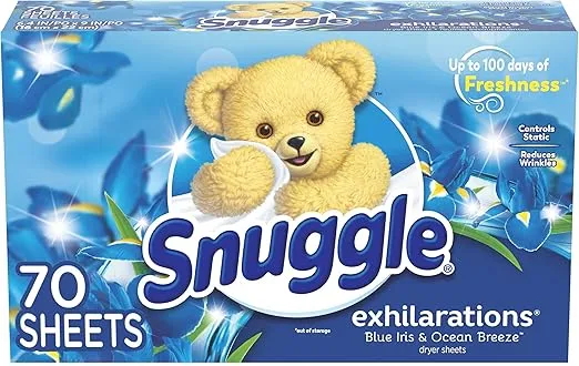 Snuggle Fabric Softener Dryer Sheets, Blue Iris & Ocean Breeze, 70 Count