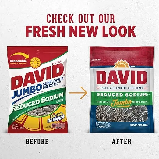 David's Sunflower Seeds, Reduced Salt, 5.25 oz, Packaging may vary