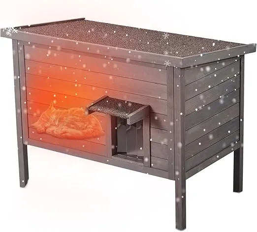 VEVOR Outdoor Cat House Weatherproof, Feral Cat Shelter for Multiple Cats, Outdoor Wooden Cat Rabbit House with All-Round Foam Insulated, Open Roof, PVC Door Flaps, 34" L x 22" W x 27" H