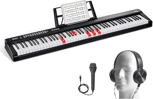 VEVOR 88 Key Digital Piano Keyboard, Semi Weighted Keys, Full Size Electric Portable Keyboard Piano Set with 1000 Tones Built-In Speakers Sustain Pedal Headphones, Bluetooth MIDI USB for Beginners