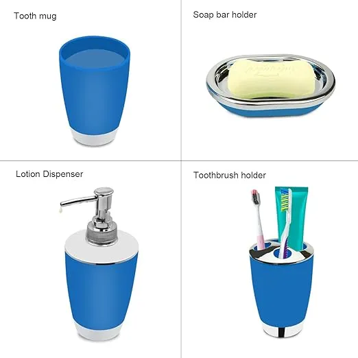 Bathroom Accessories Set, 6-Piece Plastic Gift Set, Toothbrush Holder, Toothbrush Cup, Soap Dispenser, Soap Dish, Toilet Brush Holder, Trash Can (Blue)