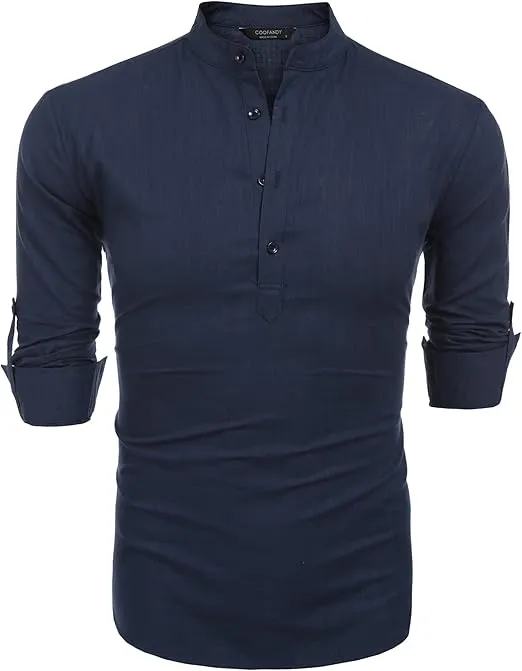 COOFANDY Men's Cotton Henley Shirt Long Sleeve Hippie Casual Beach T Shirts