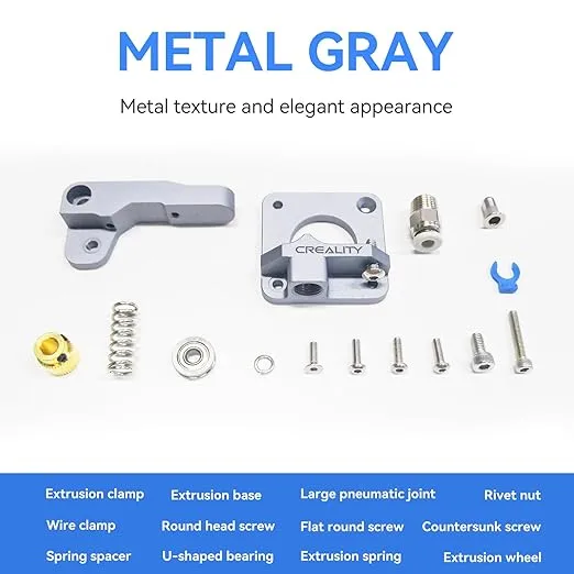 Creality 3D Printer Extruder Kit, Ajustable Extrusion Force, High Quality Metal Extruder Feeder Kit, for Ender-3/Ender-3 Pro/Ender-3S/Ender-3 V2/Ender-3 Max/CR-10/CR-10S (Grey)