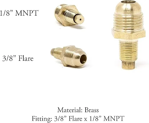 GasOne Propane Orifice Connector Brass Tube Fitting 3/8" Flare x 1/8" Mnpt or Male Pipe by Gas One