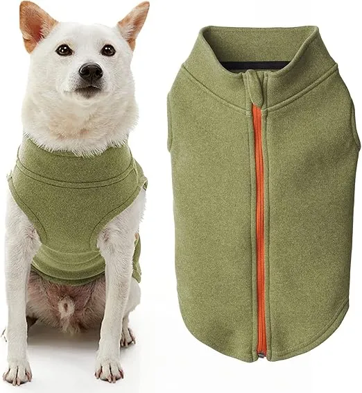 Gooby Zip Up Microfiber Fleece Dog Sweater - Green, Medium - Warm Double Layered Soft Microfiber Fleece Step-in Dog Jacket Without Ring Leash - Winter Dog Sweaters for Small Dogs and Medium Dogs