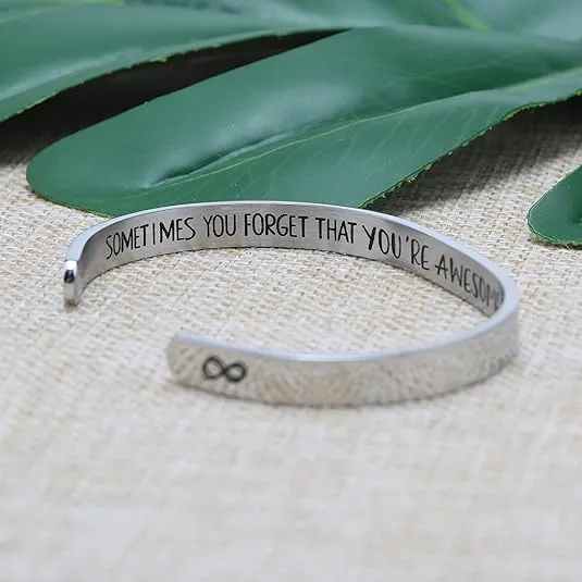 JoycuFF Women Bangle Bracelet Cuffs Open White Inspirational Girls Jewelry Engraved Encourage Mantra