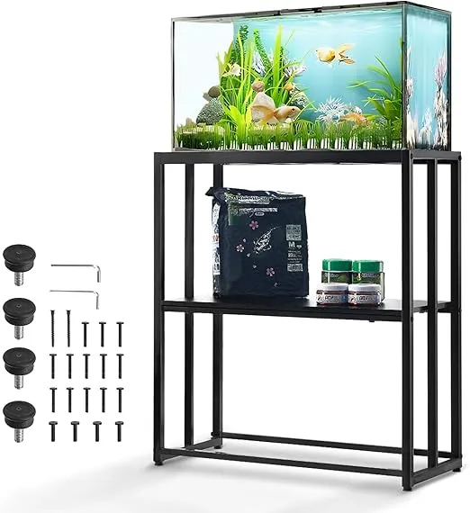 VEVOR Aquarium Stand, 20 Gallon Fish Tank Stand, 24.8 x 13 x 30 in Steel Turtle Tank Stand, 167.6 lbs Load Capacity, Reptile Tank Stand with Storage, Hardware Kit, and Non-Slip Feet, Black