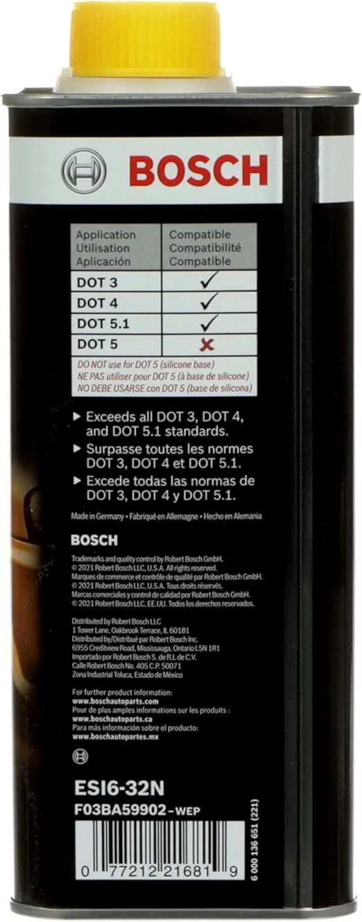 BOSCH ESI6-32N Brake Fluid (Direct Replacement for DOT 3, DOT 4, and DOT 5.1) - 1 Quart