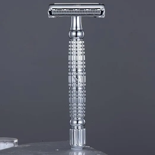 VIKINGS BLADE Double Edge Safety Razor for Men + 5 Swedish Steel Blades + Luxury Case. Long Handle. Smooth, Reusable, Eco-Friendly (The Vulcan)