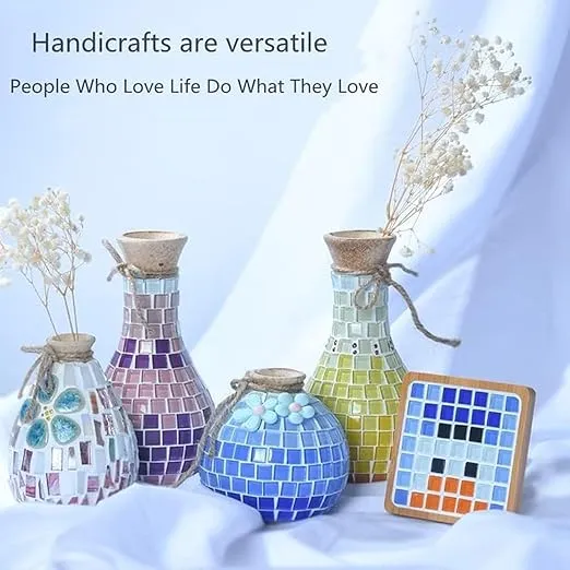 DIY Mosaic Tiles for Crafts, Colorful Glass Mosaic Kits for Adults, 350 Pcs Bulk Stained Glass Mosaic Tiles, Children Handmade Art Craft Projects for Home Decoration (Square Shape)