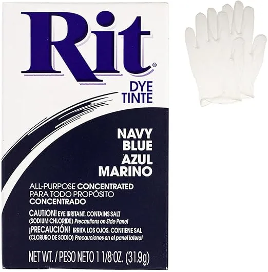 All Purpose Concentrated Rit Dye Powder Single Pack with Plastic Gloves for Clothing, Décor, and Crafts – Navy Blue