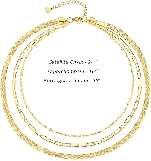 14K Gold Plated Dainty Choker Necklace for Women Girls | Snake Chain, Cuban Link, Paperclip, Ball Beaded Chain, Tennis Chain, Natural Freshwater Pearl Necklace Fashion Jewelry for Gift