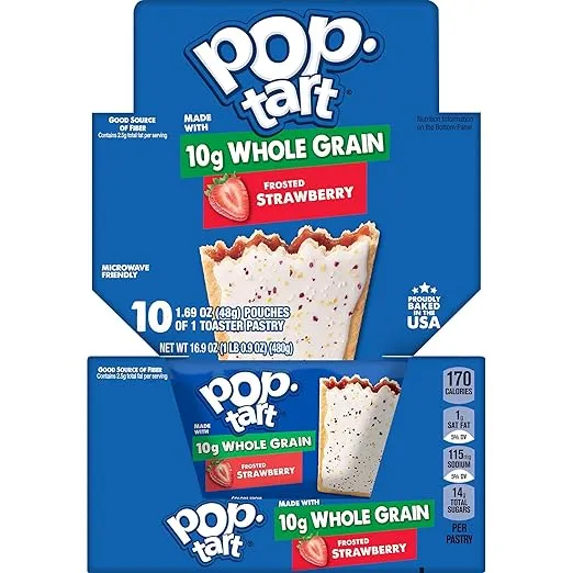 Pop-Tarts Toaster Pastries, Made with Whole Grain, School Lunch, Frosted Strawberry (120 Pop-Tarts)