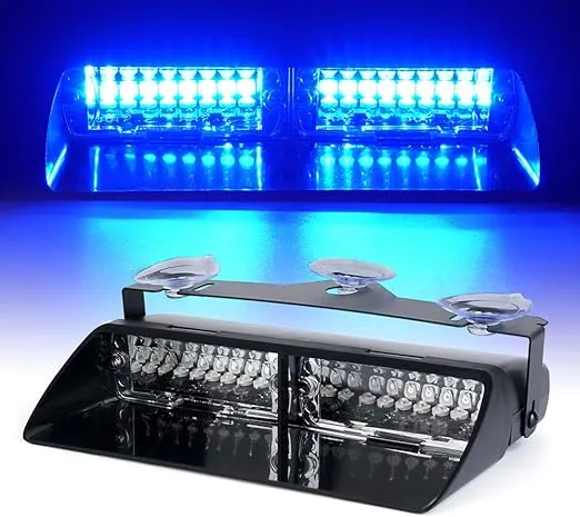 Xprite Blue LED Emergency Dash Strobe Light, Interior Windshield Safety Warning Police Lights w/Suction Cups, 12V Windshield Visor Light Bar for Police Law Enforcement Firefighter POV Vehicles Trucks
