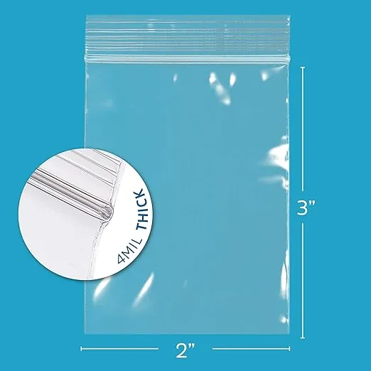 CLEAR PLASTIC REUSABLE ZIP BAGS - Bulk GPI Case Of 1000 2" x 3" 4mil Thick Heavy Duty, Strong & Durable Poly Baggies With Resealable Zip Top Lock For Travel, Storage, Packaging & Shipping.