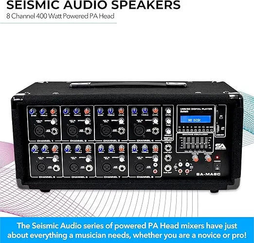 Seismic Audio - SA-MA8C - 8 Channel 400 Watt Powered PA Head Mixer with Bluetooth and Effects