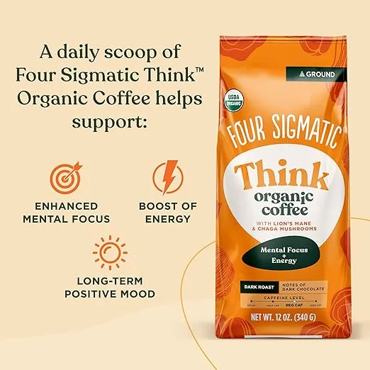 Four Sigmatic Focus Mushroom Coffee | Organic Ground Coffee with Lion's Mane Mushroom and Chaga Mushroom | Nootropic Mushroom Coffee for Better Focus and Immune Support | 12oz Bag