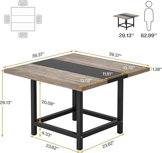 Tribesigns Small Conference Room Table for 4 People, Rustic Square 39.4L X 39.4W X 29.52H Inches Wood Computer Desk for Home Office, Conference Room,Small Space (Chair not Included)