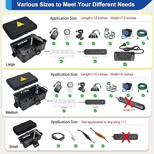 Hrensaw Large Outdoor Electrical Box Waterproof(12.5x8.5x5inch),IP54 Waterproof Outdoor Outlet Covers,Weatherproof Extension Cord Covers Protect Outlet,Plug,Timer,Power Strip,Holiday Light,Black