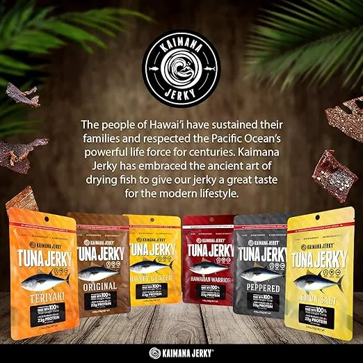 Kaimana Ahi Tuna Jerky Teriyaki 2 Ounce - Soft and Tasty - Premium Fish Jerky Made in the USA. High in Omega 3's, All Natural and Wild Caught