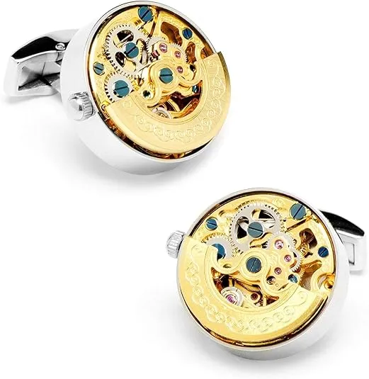 Steampunk Cufflinks Real Working Silver Gold Watch Movement Cuff Links Gear Cufflink